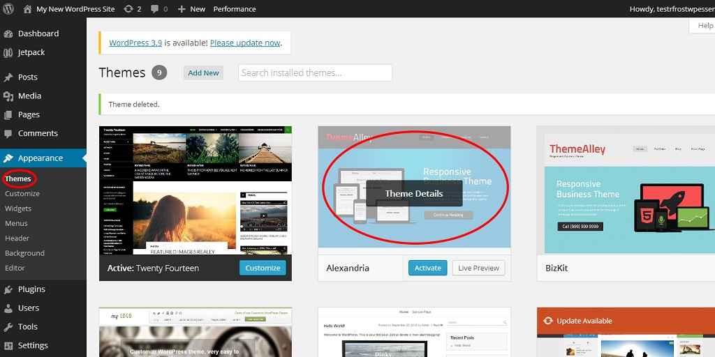 how to delete wordpress theme